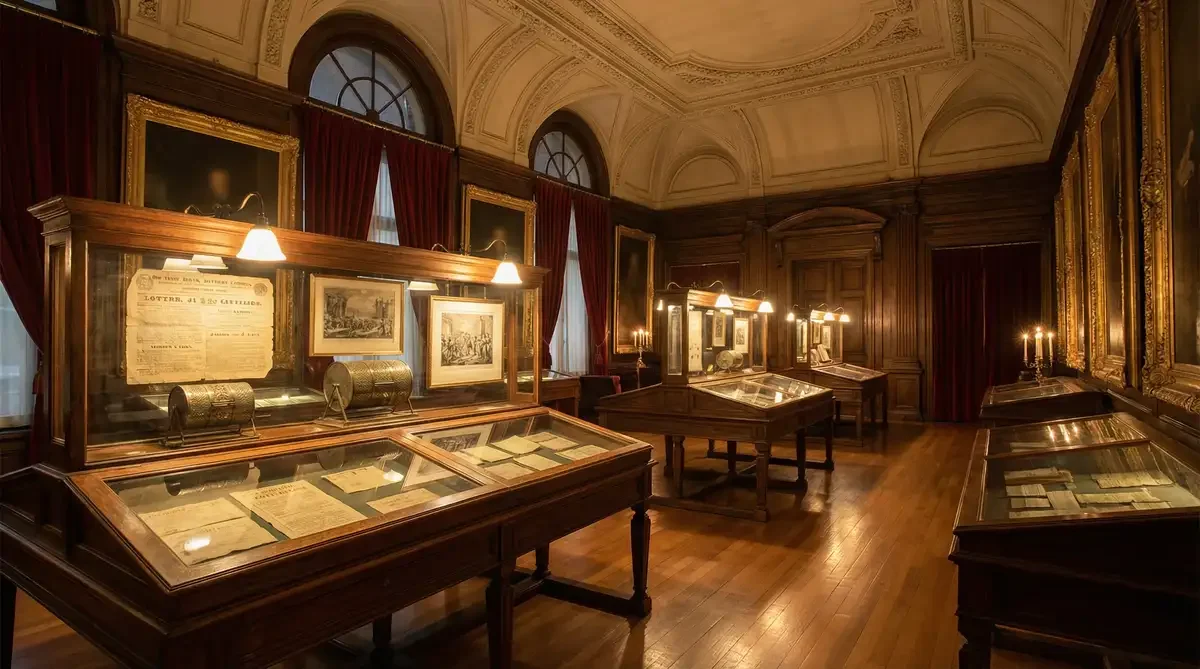 彩票博物馆展厅内陈列的各种主题刮刮乐